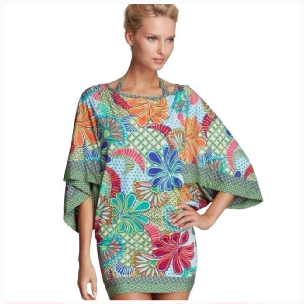 Trina Turk Zanzibar Tropical Tunic Mini Dress Beach Cover Up Beach Resort Pool